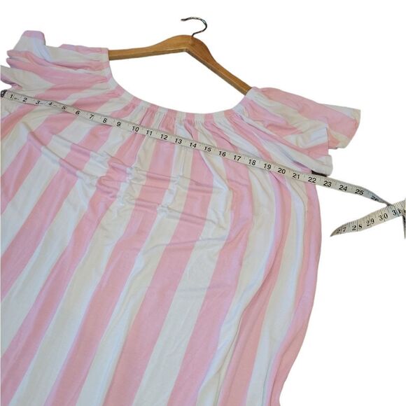 ASOS Pink White Stripe Cabana Candy Stripe Off Shoulder Short Sleeve Dress 8 - Picture 7 of 12